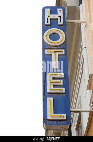 Broken neon sign with the word Hotel Stock Photo