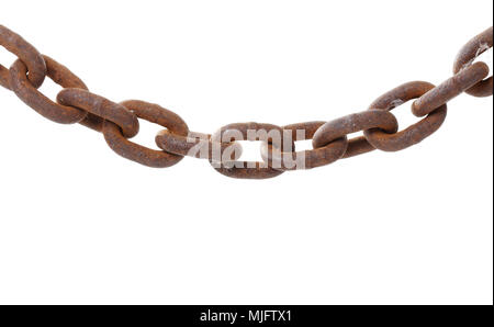 Brown rusty slack chain isolated on white background. Stock Photo