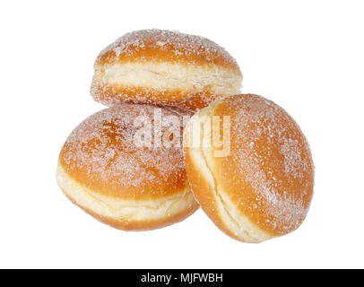 Three vanilla donuts close together isolated on white. Stock Photo