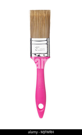 One unused violet 37 mm paintbrush isolated on white background. Stock Photo