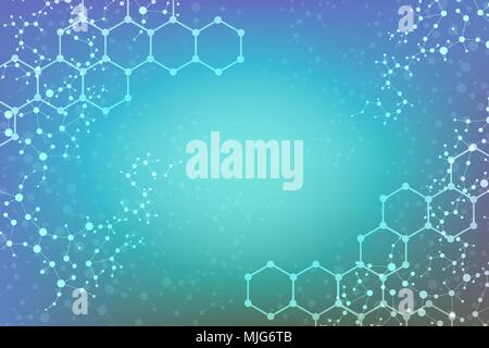 Modern futuristic background of the scientific hexagonal pattern. Virtual abstract background with particle, molecule structure for medical, technology, chemistry, science. Social network vector. Stock Vector