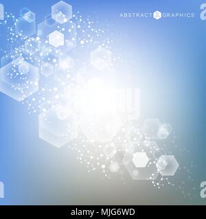 Modern futuristic background of the scientific hexagonal pattern. Virtual abstract background with particle, molecule structure for medical, technology, chemistry, science. Social network vector. Stock Vector