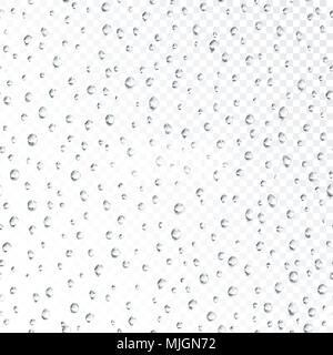 Condensate from water droplets on clear clear glass. Seamless drops pattern on transparent background. Vector illustration Stock Vector