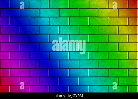 brick wall texture painted with rainbow colors Stock Photo