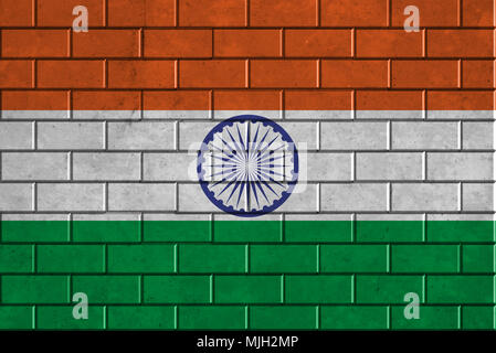 India flag painted on brick wall with wooden floor Stock Photo ...