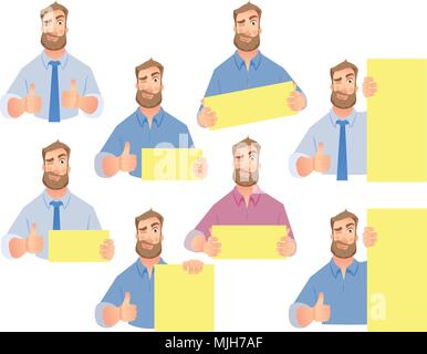 Businessman holding blank sign - set Stock Vector