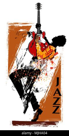 Guitar player with red electric guitar - vector illustration Stock Vector