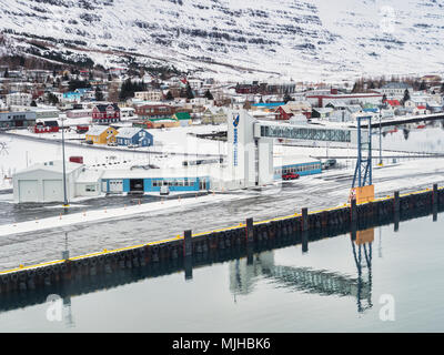 10 April 2018: Seydisfjordur, Iceland - Icelandic port in the eastern fiords. Stock Photo