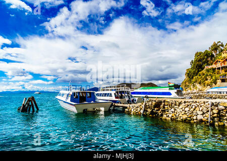 View on Ferry by Copacabana on the way to isla del sol - Bolivia Stock Photo