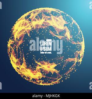 Abstract 3d Illuminated distorted Mesh Sphere . Neon Sign . Futuristic Technology HUD Element . Elegant  Destroyed  . Big data visualization . Stock Vector
