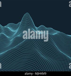 Abstract vector wireframe landscape background. Cyberspace grid. 3d technology wireframe vector illustration. Digital wireframe landscape for presentations . Stock Vector