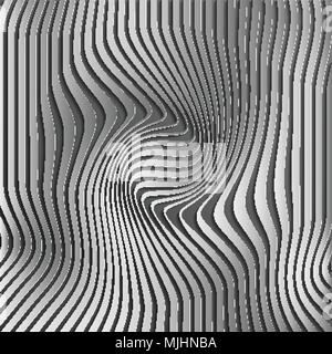 Chromium abstract silver stripe pattern background.Optical illusion, twisted lines, abstract curves background. The illusion of depth and perspective.Abstract 3d vector illustration. Eps 10. Stock Vector