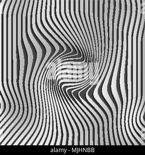 Chromium abstract silver stripe pattern background.Optical illusion, twisted lines, abstract curves background. The illusion of depth and perspective.Abstract 3d vector illustration. Eps 10. Stock Vector