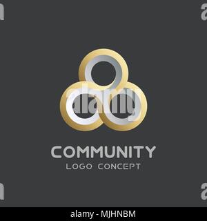 Vector teamwork logo Social network Logo design vector template 3d , team work Logotype . Partnership and Friendship . Community union group triple icon. Stock Vector