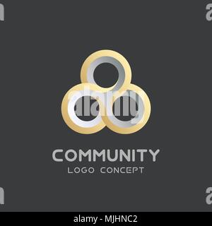 Vector teamwork logo Social network Logo design vector template 3d , team work Logotype . Partnership and Friendship . Community union group triple icon. Stock Vector