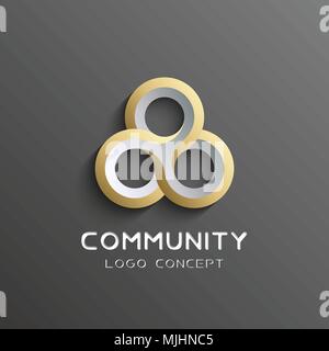 Vector teamwork logo Social network Logo design vector template 3d , team work Logotype . Partnership and Friendship . Community union group triple icon. Stock Vector