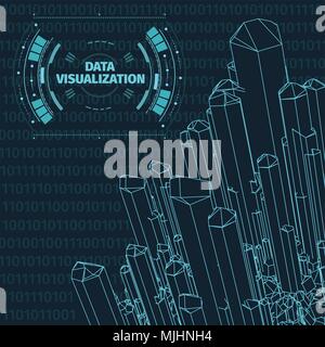 Data visualization background . Futuristic design hud element . Binary code , coding and programming concept . Wide angle wireframe landscape . Stock Vector