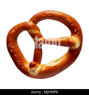 German Soft Pretzel. Single German bread pretzel on a white background. Stock Photo