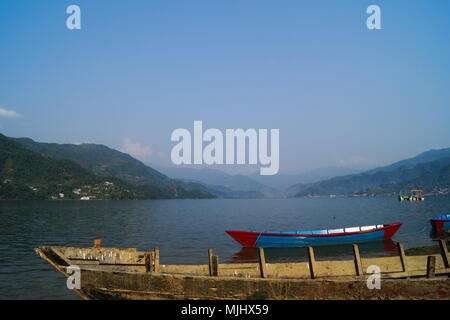 Phewa Lake in Pokhara, Nepal Stock Photo