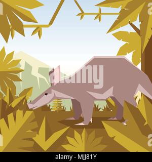 Vector image of the Flat geometric jungle background with Aardwark Stock Vector