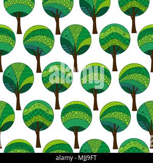 Patterned Trees, Seamless Pattern Stock Vector