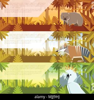 Set of flat banners with australian animals Stock Vector