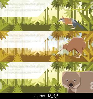 Set of flat banners with australian animals Stock Vector