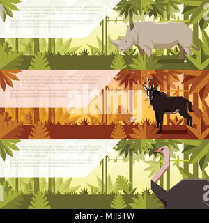 Set of flat banners with african animals Stock Vector