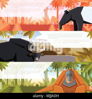 Set of flat banners with asian animals Stock Vector