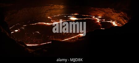 Panorama of Erta Ale volcano crater, melting lava, Danakil depression, Ethiopia Stock Photo