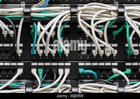 Texture of the wires in the network switch of the server room Stock Photo
