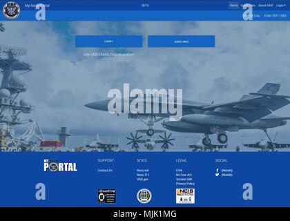 My Navy Portal is a United States Navy online service platform that consolidates personnel, training, and education resources for sailors. On December 6, 2017, the Navy announced updates including a revised login page, appointment scheduler, General Military Training redesign, and Career and Life Event categories. The archival image documents this official digital portal update in Pensacola, Florida. Stock Photo
