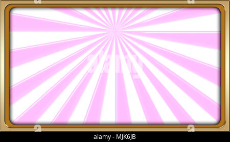 Stock Illustration - Shiny Golden Framed Rays of Pink Light, Rectangle Empty Background, Copy Space, 3D, Colorful Pink Backdrop. Stock Photo