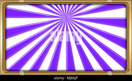 Stock Illustration - Shiny Golden Framed Rays of PurpleLight, Rectangle Empty Background, Copy Space, 3D, Colorful Purple Backdrop. Stock Photo
