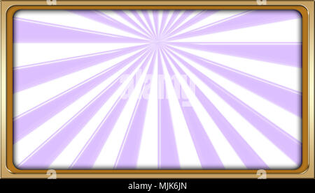 Stock Illustration - Shiny Golden Framed Rays of PurpleLight, Rectangle Empty Background, Copy Space, 3D, Colorful Purple Backdrop. Stock Photo
