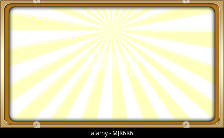 Stock Illustration - Shiny Golden Framed Rays of Yellow Light, Rectangle Empty Background, Copy Space, 3D, Colorful Yellow Backdrop. Stock Photo