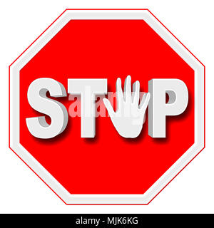 Stock Illustration - Red Stop Traffic Sign, White Text STOP, 3D Illustration, Isolated against the Red Background. Stock Photo
