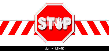 Stock Illustration - Red Stop Traffic Sign, White Text STOP, 3D Illustration, Isolated against the White Background. Stock Photo