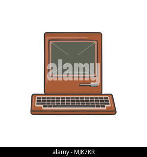 Vintage Hand Drawn Personal Computer With Keyboard. Old classic pc with ...