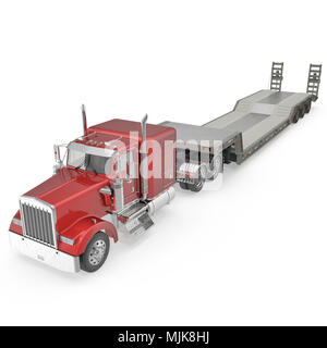 Truck with Double Drop Trailer on white. 3D illustration, clipping path Stock Photo