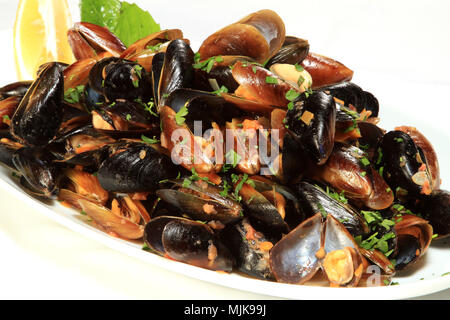 cooked clams, mussels on a plate