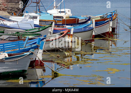 wooden fishing boats in the harbor Stock Photo