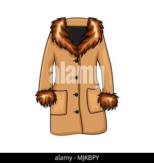 Cartoon fur winter coat isolated on white background Stock Vector