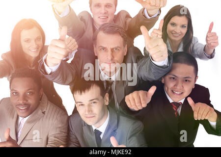 multicultural business team with thumbs up Stock Photo