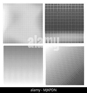 Set of Halftone Patterns. Dirty Damaged Spotted Circles Pattern. Comic Book Texture. Stock Vector
