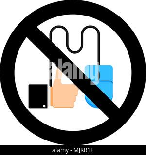 Ban like click in social media. No like button, thumb up and click in internet, vector illustration Stock Vector