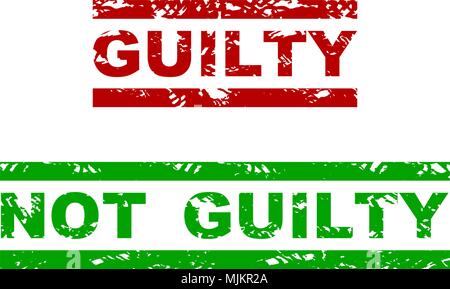 Guilty and not guilty rubber stamp. Badge justified grunge, emphasize grungy text for justice. Vector illustration Stock Vector