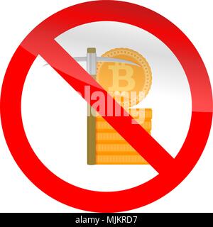 Stop mining icon. Ban mine, forbidden btc, no pick-axe. Vector illustration Stock Vector