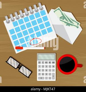 Monthly budget audit counting. Wage salary, financial budget, calculate money. Vector illustration Stock Vector