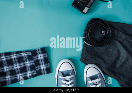 Clothing shoes on the background. Vintage Tone Stock Photo